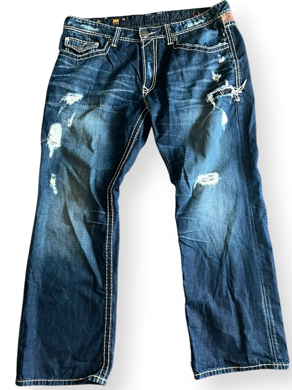 Rivet De Cru Men's Distressed Blue Denim Jeans